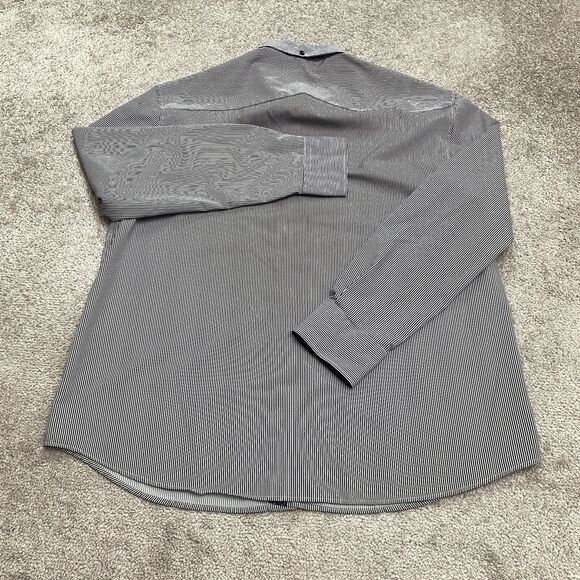 Construct Pinstripe Dress Shirt Men Large Blue Button Down Long Sleeve Flip Cuff - Picture 2 of 14